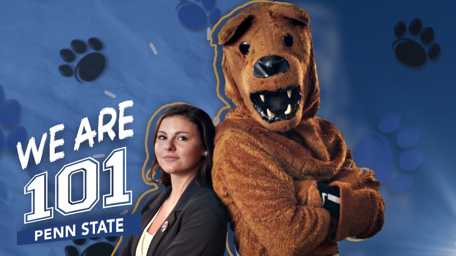 We Are 101 title card with the host and the Nittany Lion