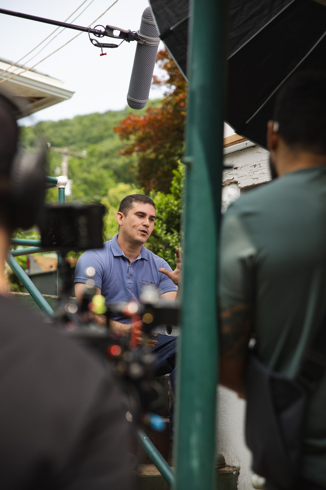 Interview setup outside a home on the Clean Energy Center shoot