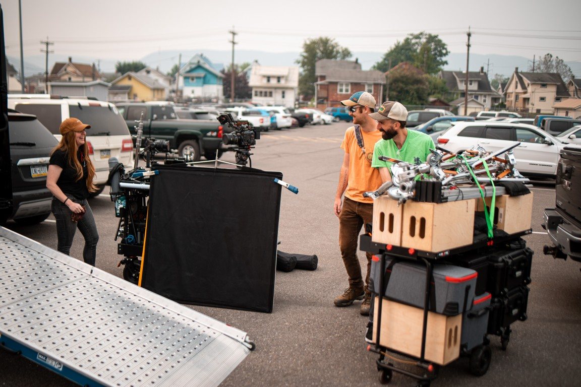 Camera rig and monitor set up on the factory floor