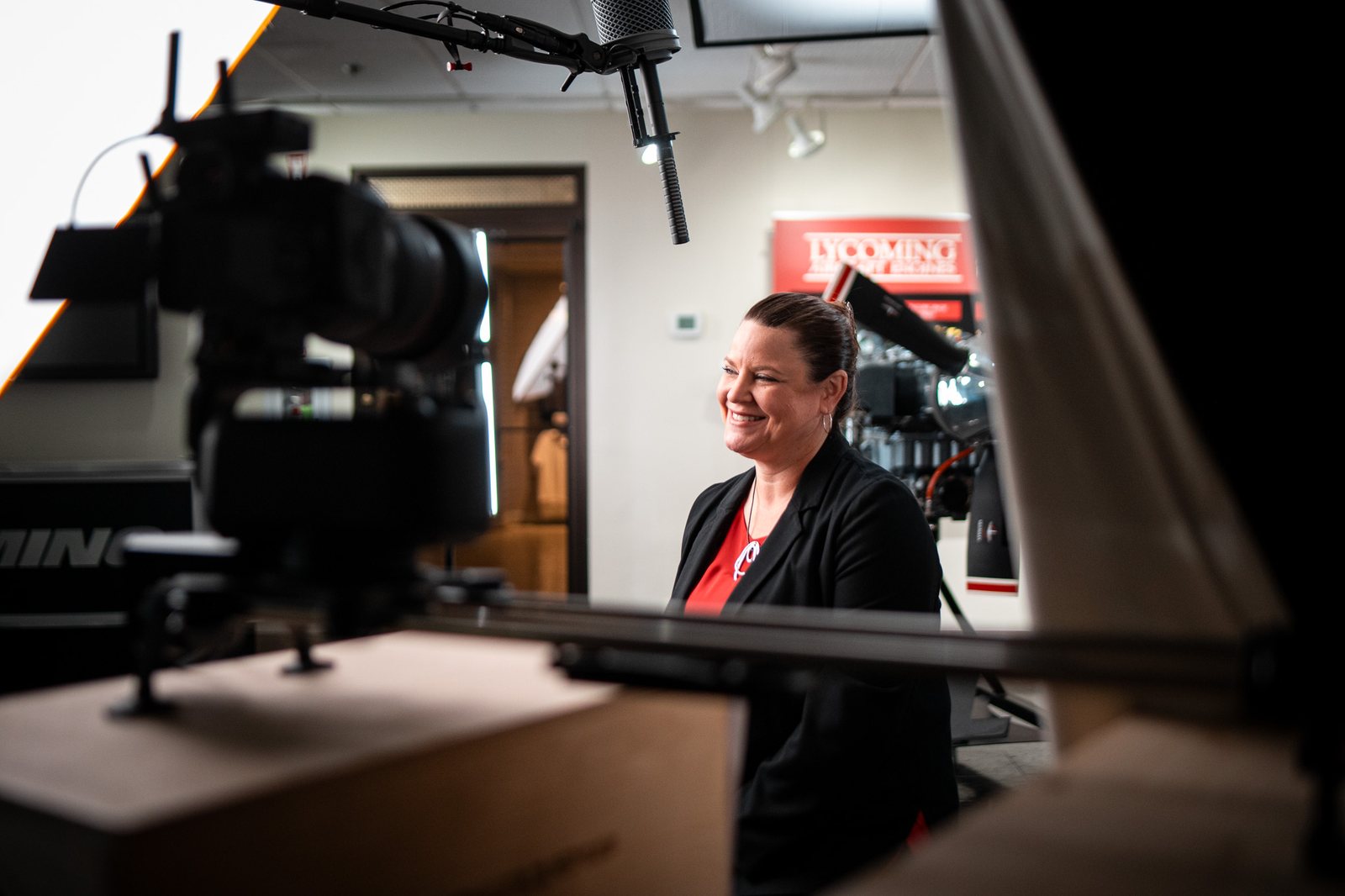 Filming an interview with a Lycoming leader on a slider