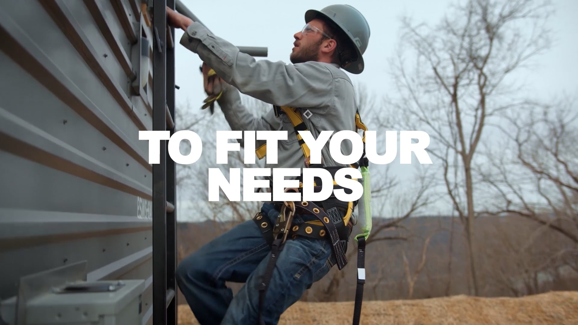 EnerStar launch film: a technician in a safety harness climbing a ladder, To Fit Your Needs