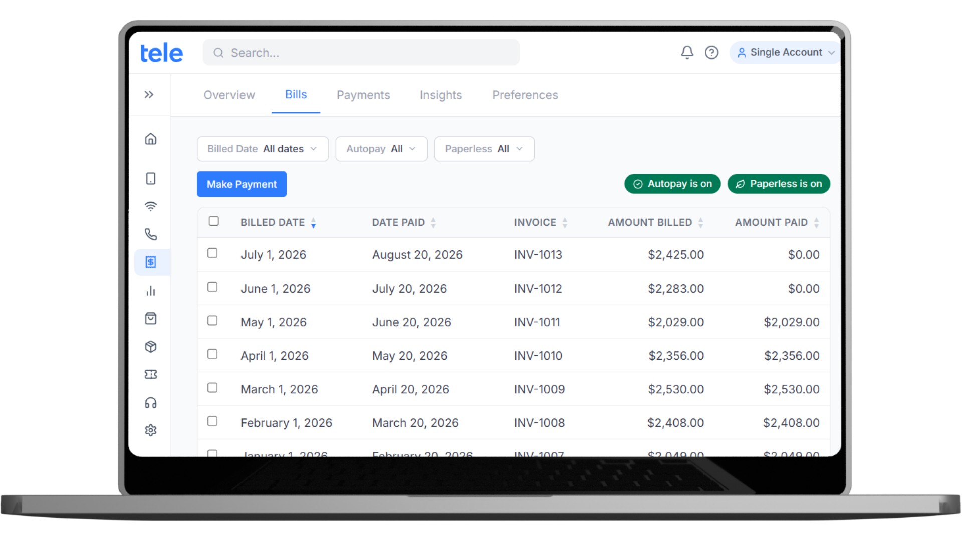 Dashboard mockup
