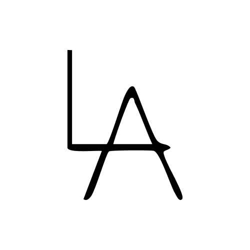 Stylized black letters L and A overlapping on a white background.
