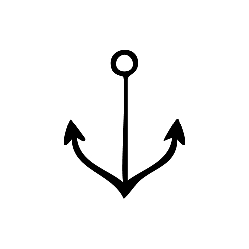 Simple black anchor icon with a ring at the top and two pointed flukes on white background.