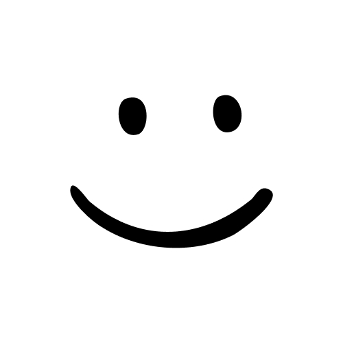 Simple black smiley face with two oval eyes and a curved smile on white background.