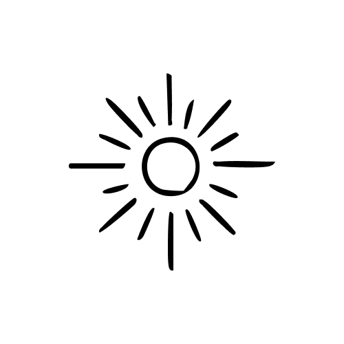 Simple black line drawing of a sun with rays radiating outward on a white background.