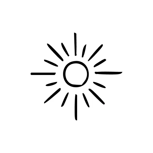 Simple black line drawing of a sun with rays radiating outward on a white background.