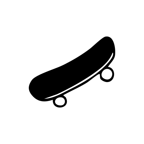 Black silhouette of a skateboard on a white background.