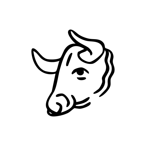 Simple black line drawing of a bull's head with horns on a white background.