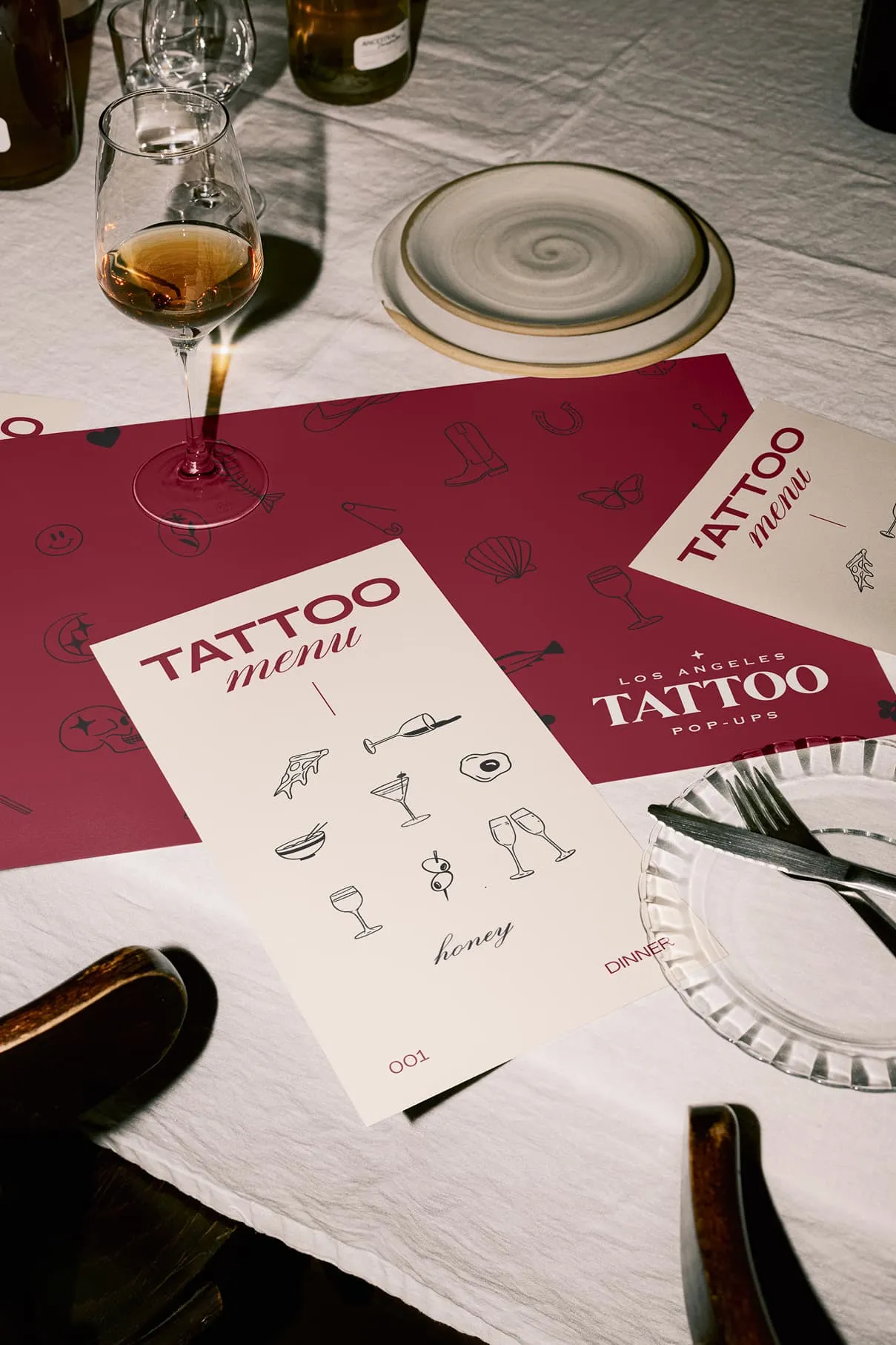 Tattoo menu flash sheet guests choose from at Tattoo Popups events.
