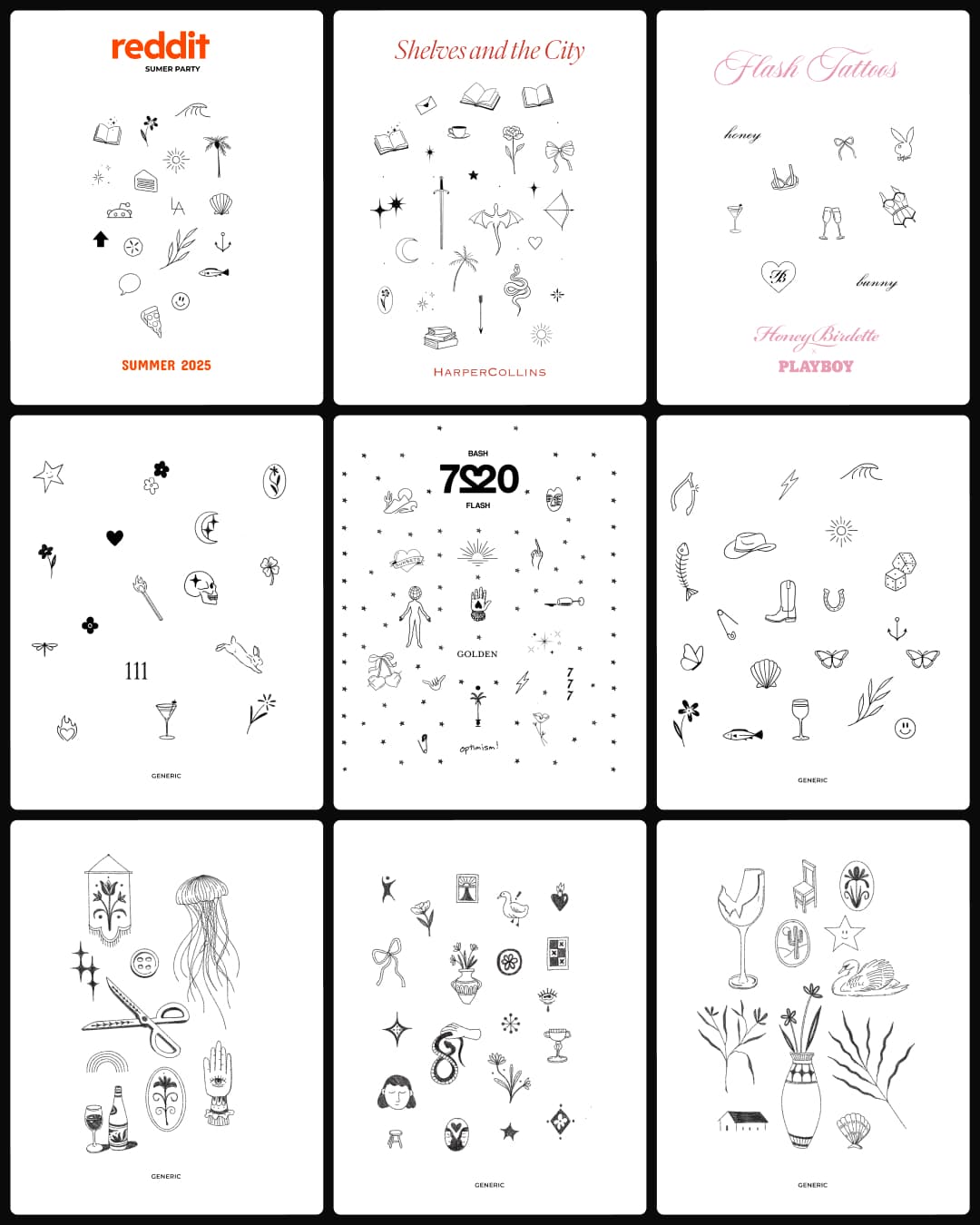 Custom flash tattoo sheet designed for a Tattoo Popups popup event.