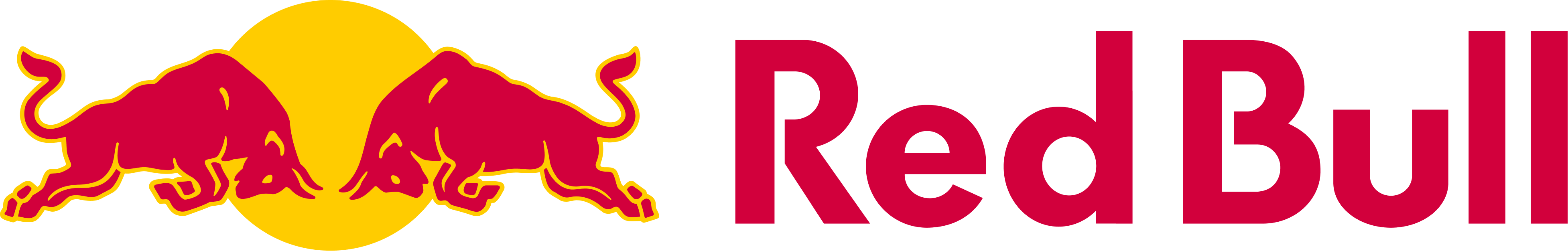 Red Bull logo with two red bulls charging toward each other in front of a yellow circle.