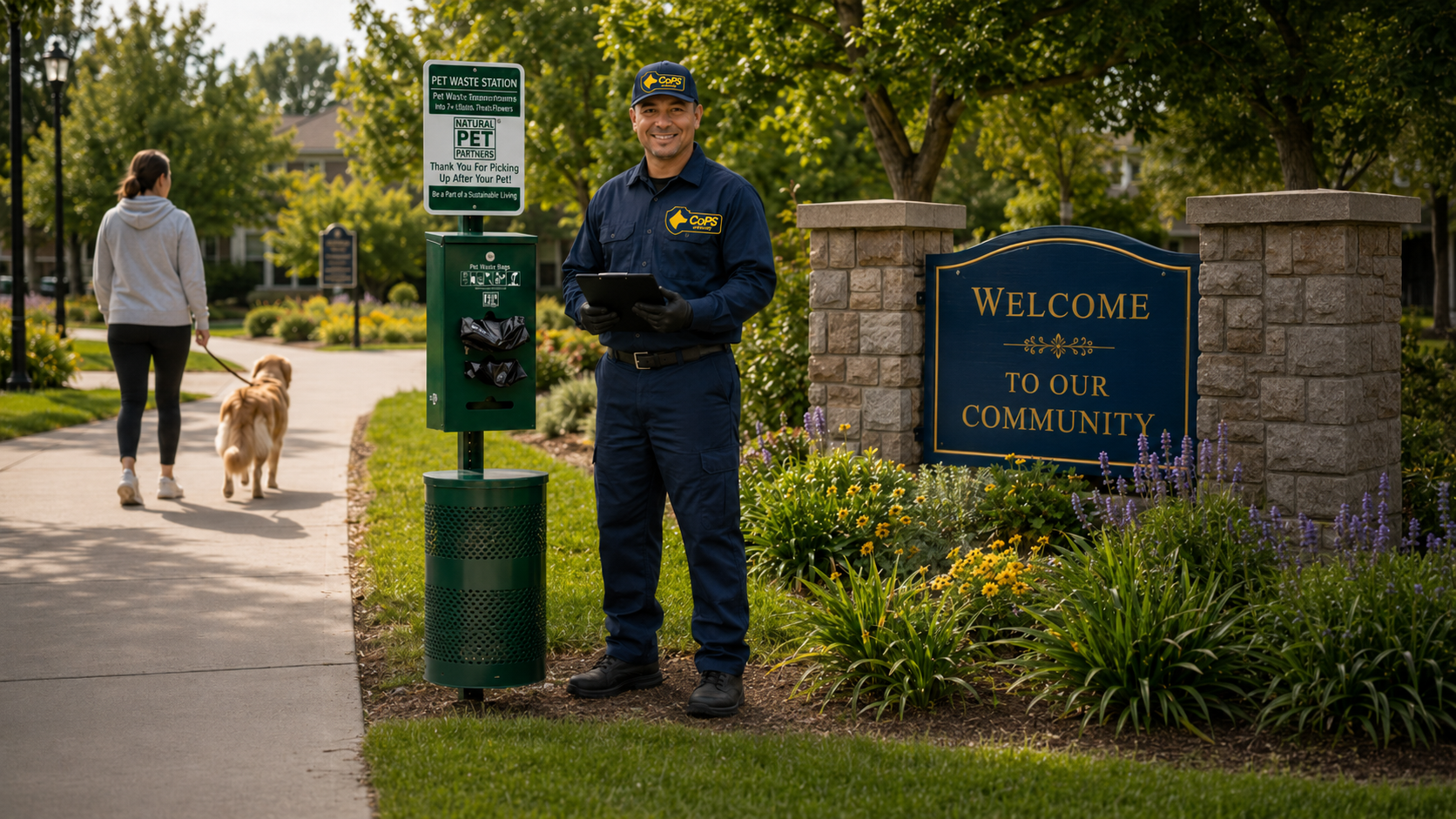 Service worker replacing trash liner