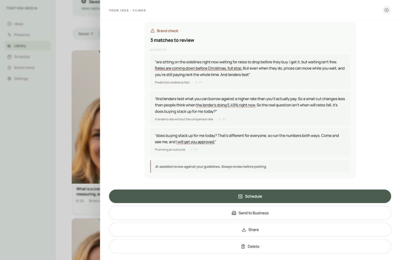 The guidelines report in the Tention web app