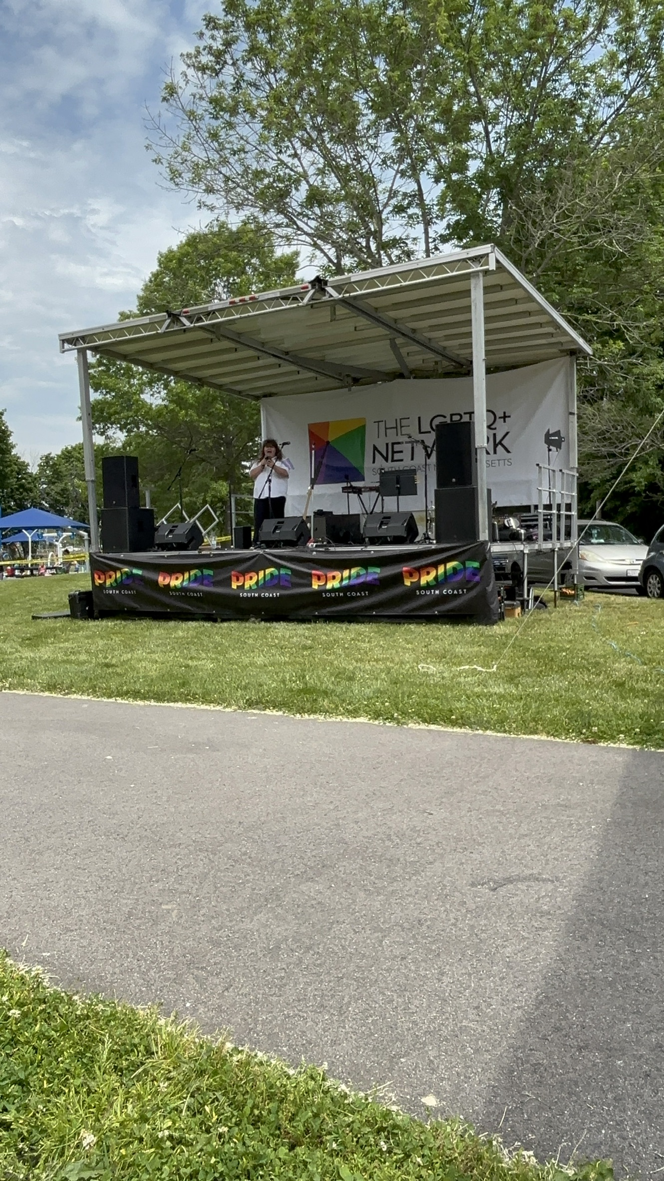 The Pride South Coast stage at Weir Village Riverfront Park in Taunton