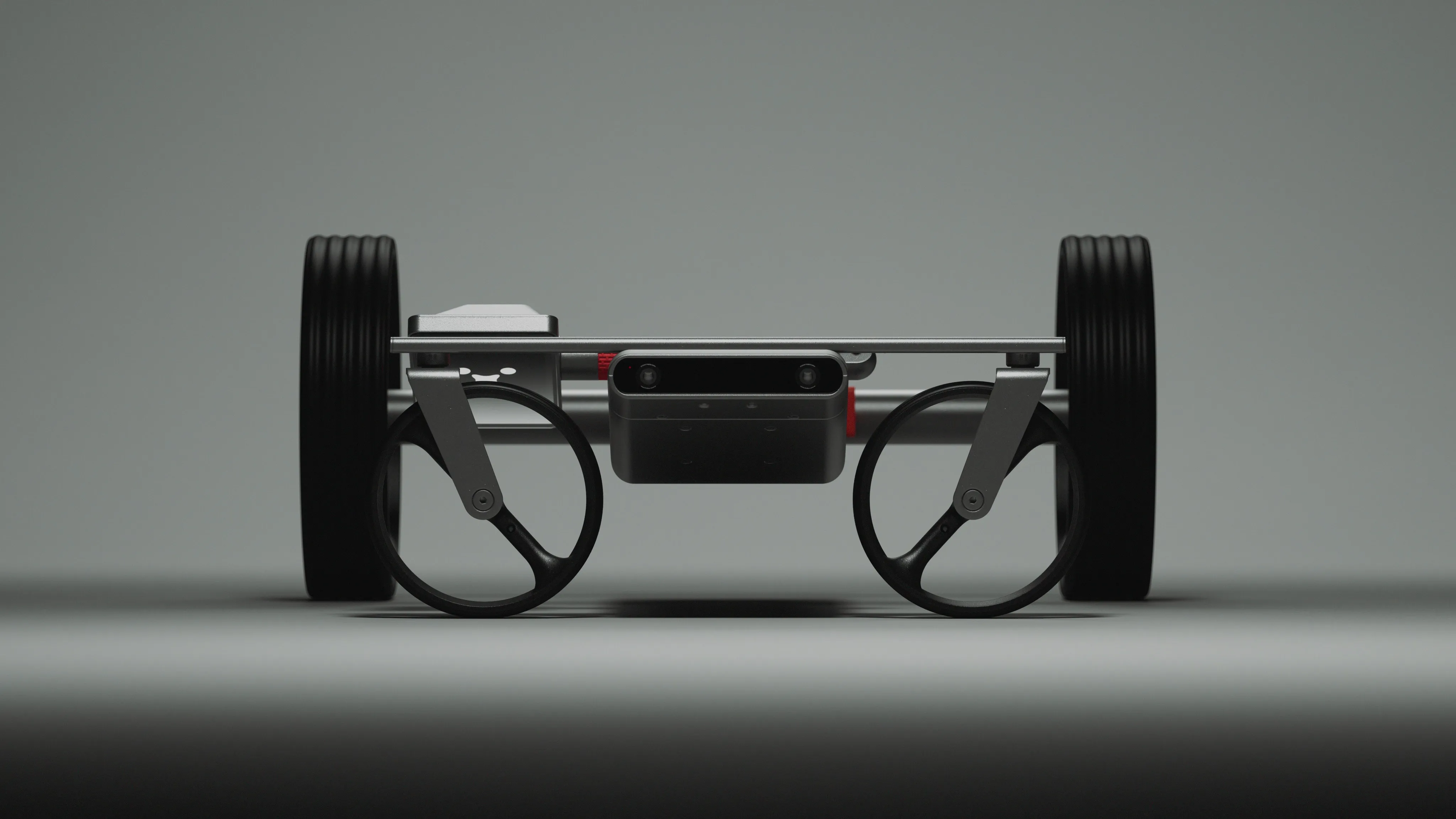 Folded iXi autonomous golf trolley on a gray background.