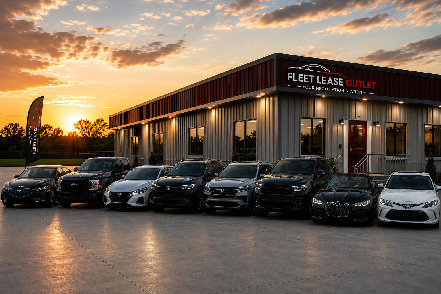 Fleet Lease Outet dealership building and vehicle inventory in Orlando, Florida