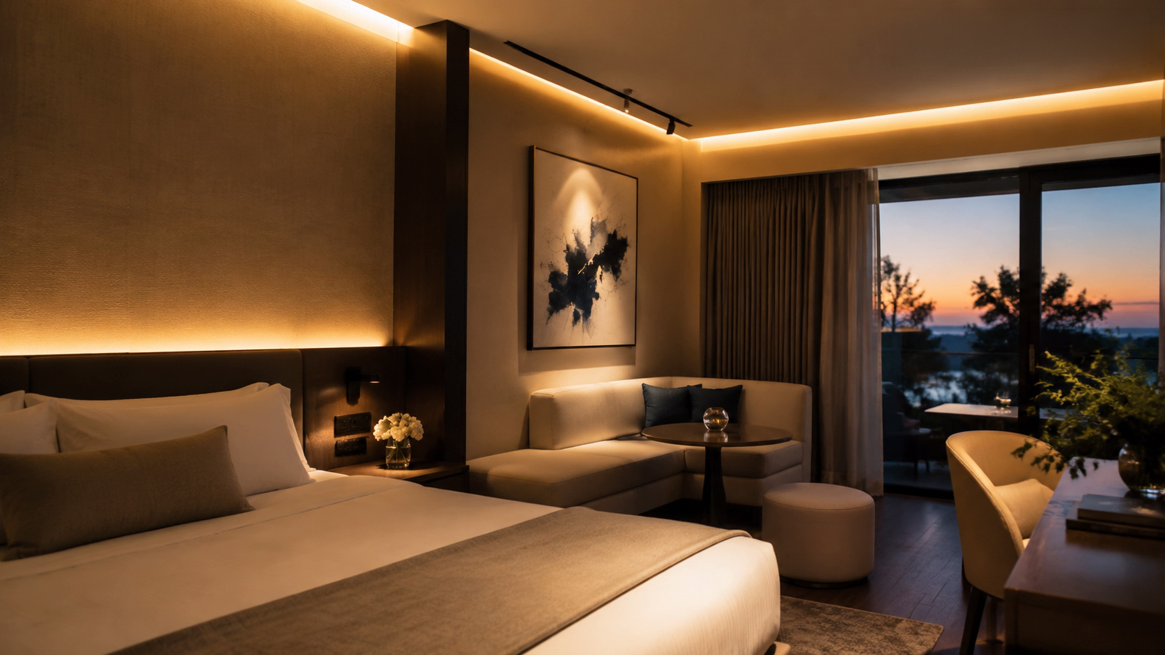 SUMLINK Boutique Hotel Mood Light Corridor — hotel corridor with tunable linear lighting