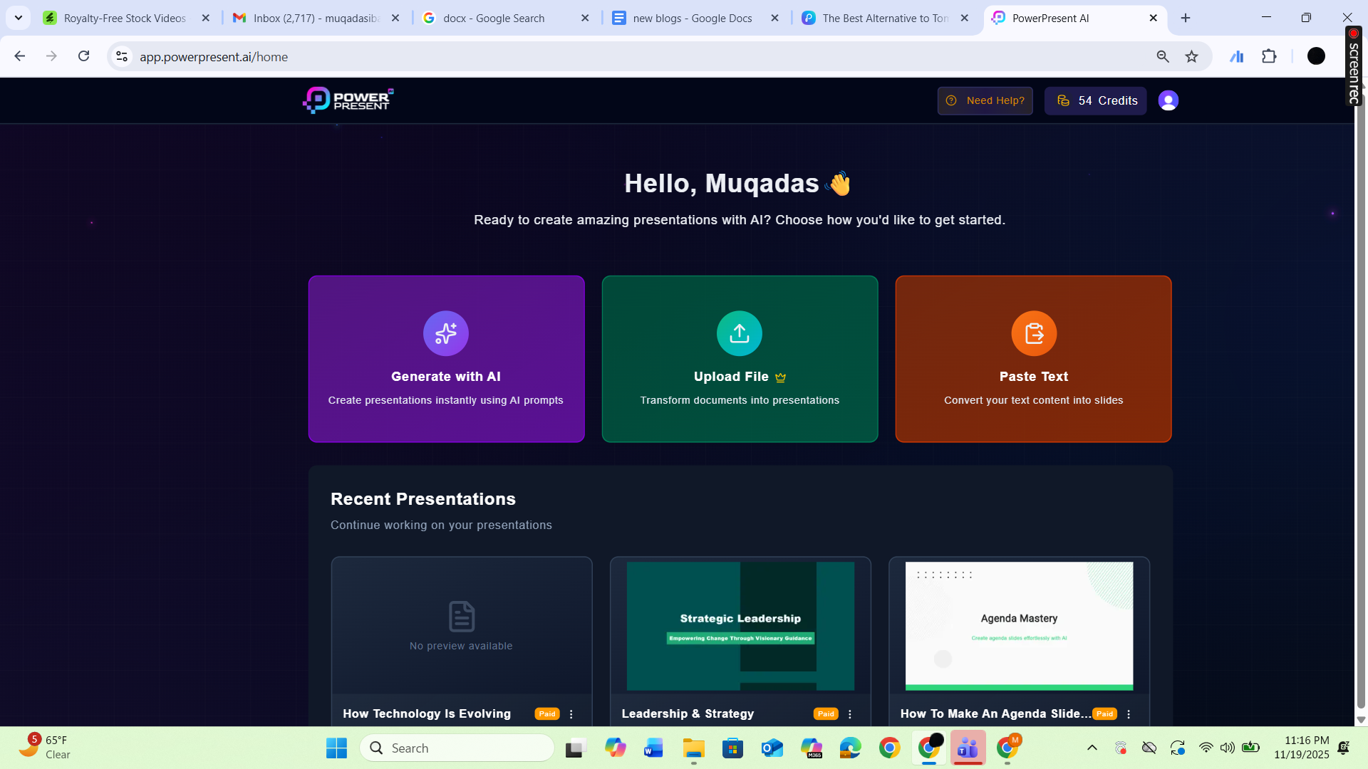 PowerPresent.AI User Interface Simplicity Steps