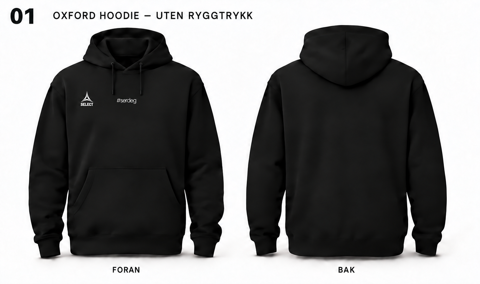 Oxford hoodie uten ryggtrykk, foran og bak