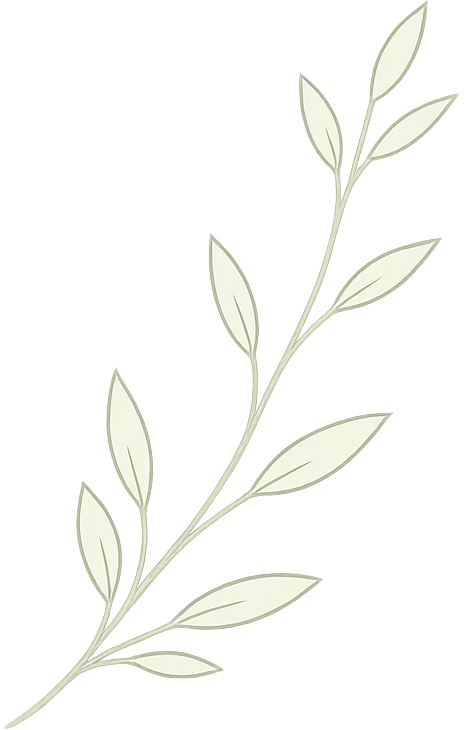 Simple stylized branch with elongated leaves on a soft, gradient background.