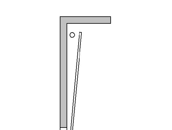 Schematische technische Zeichnung im Querschnitt, die ein abgewinkeltes graues Profil mit einer kleinen kreisrund dargestellten Bohrung im Eckbereich sowie ein angrenzendes, schräg verlaufendes flaches Element zeigt, wie sie typischerweise zur Illustration von Konstruktions- oder Einbaudetails bei Sektionaltoren verwendet wird.