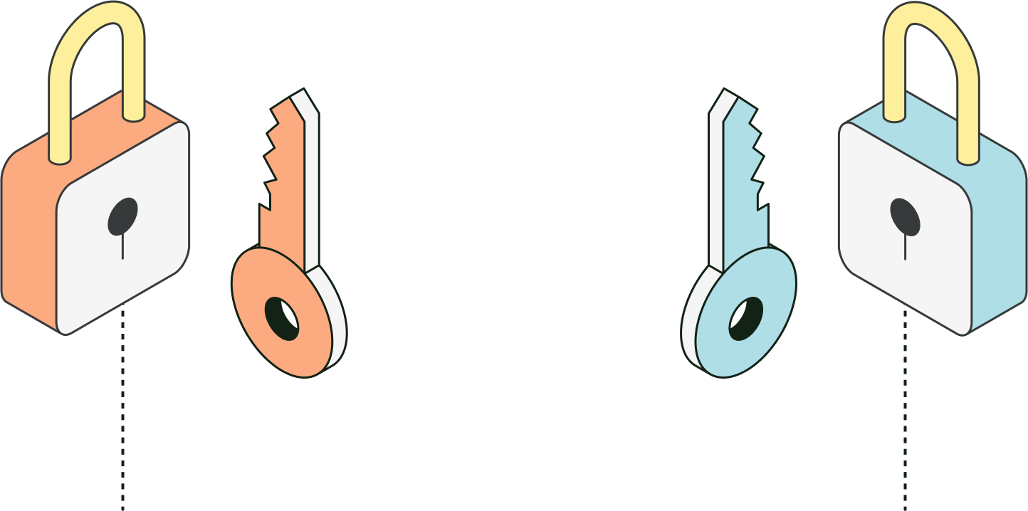 Illustration showing keys and locks demonstrating how Vaultree keeps data secure