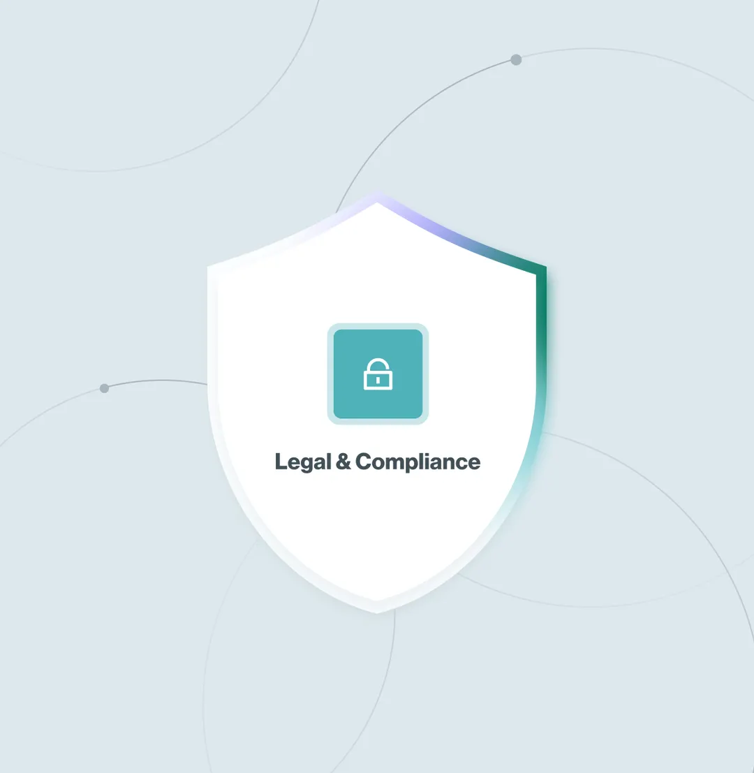 Shield icon with a padlock symbol above the text Legal & Compliance on a light background.