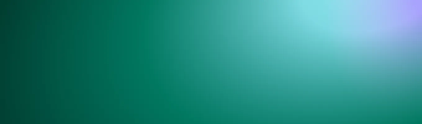 Smooth gradient background transitioning from dark green to light teal with a hint of lavender in the top right corner.