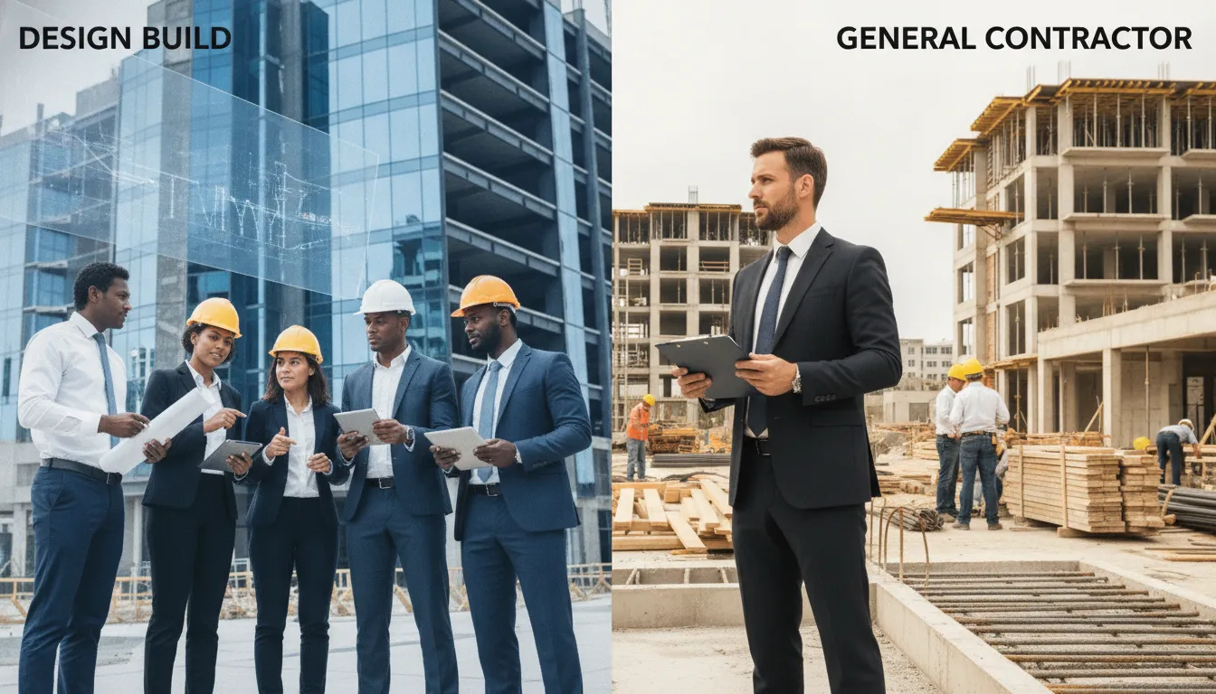 Design-build vs general contractor teams at construction sites.