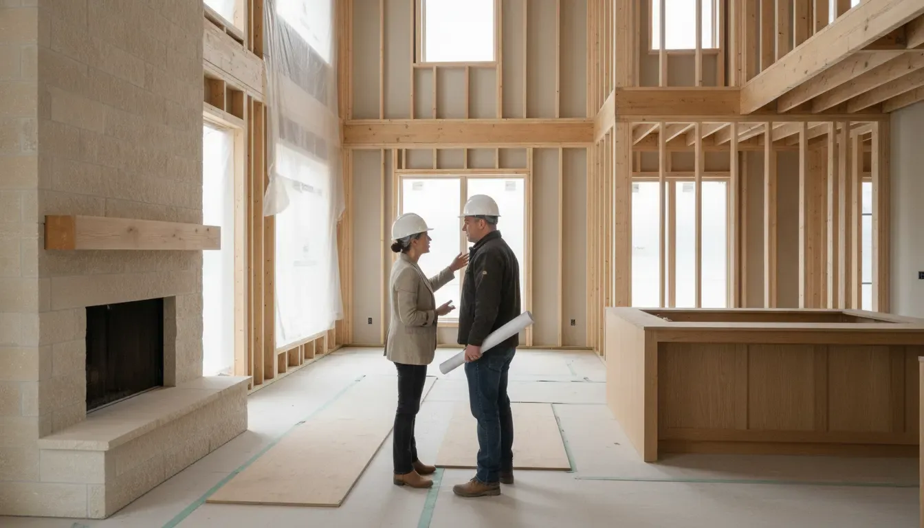 Architect and builder discussing the structural stage of a whole-home renovation