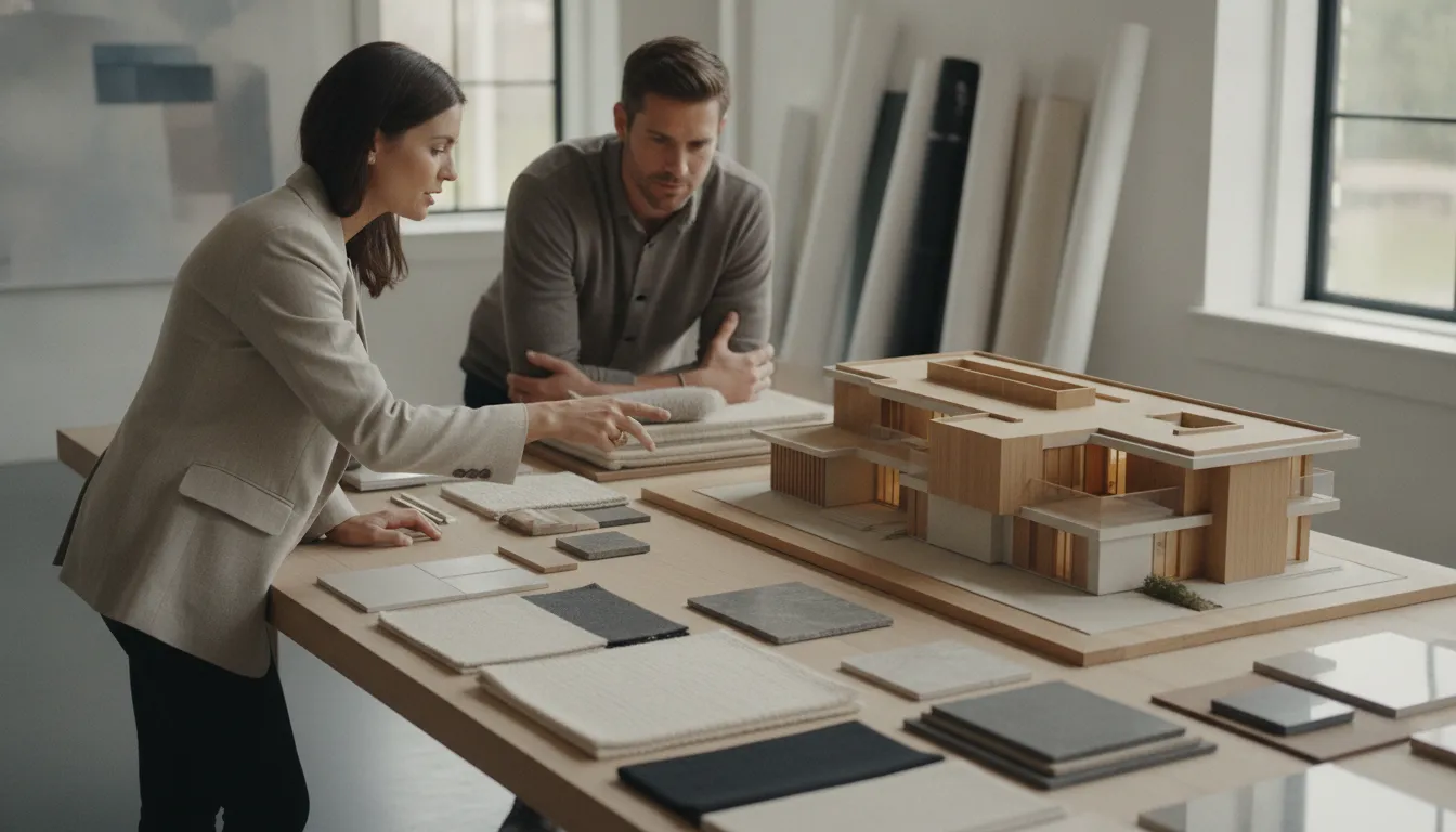 Axiom Design-Build team reviewing materials with homeowners before construction