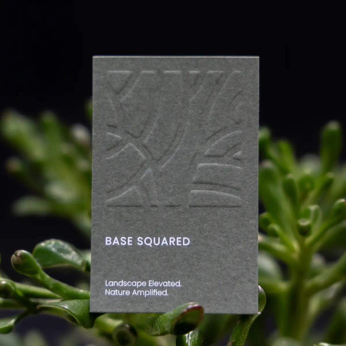 business card with embossed logo and white details