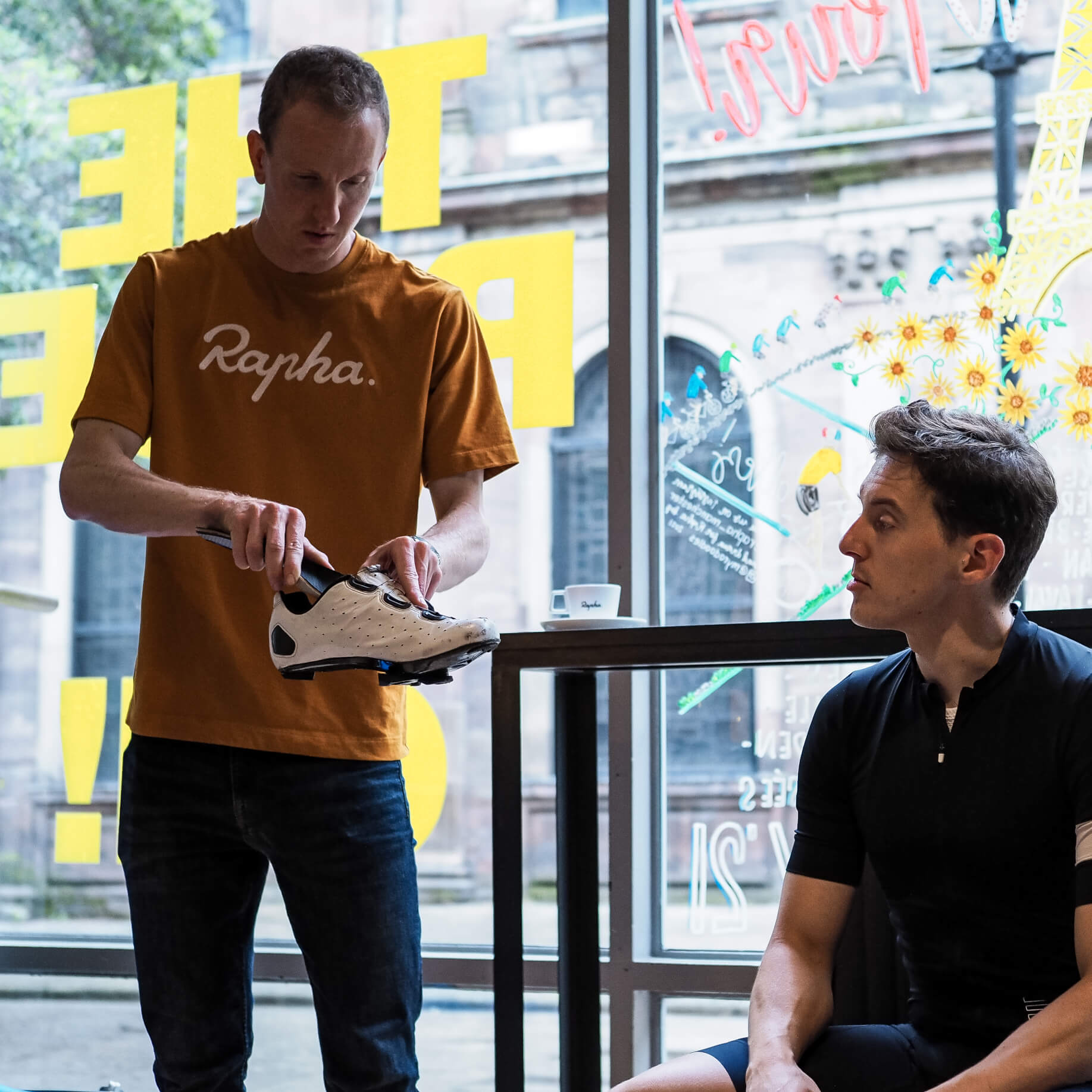 Matt Hallam fitting SIDAs footbed in the Rapha Manchester studio