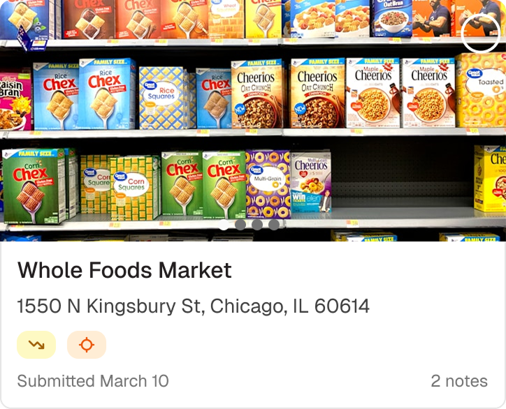Store aisle shelf displaying various Chex and Cheerios cereal boxes in family-size packaging.