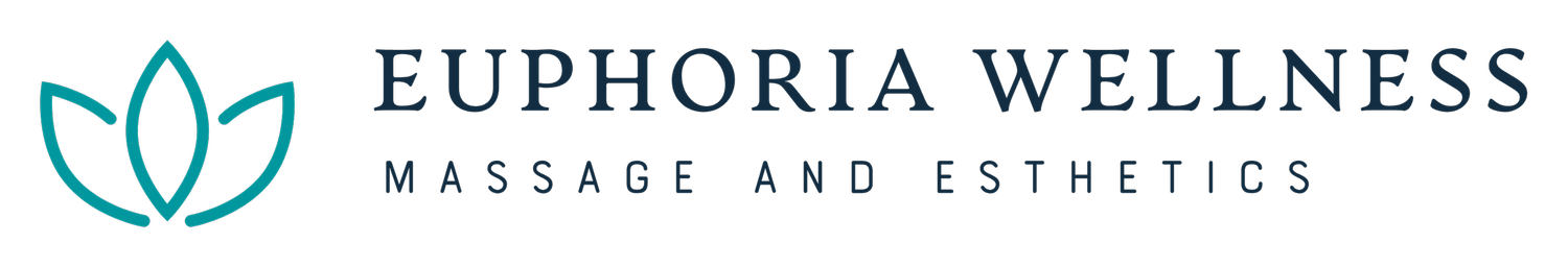 Euphoria Wellness logo with stylized lotus icon and text Massage and Esthetics.
