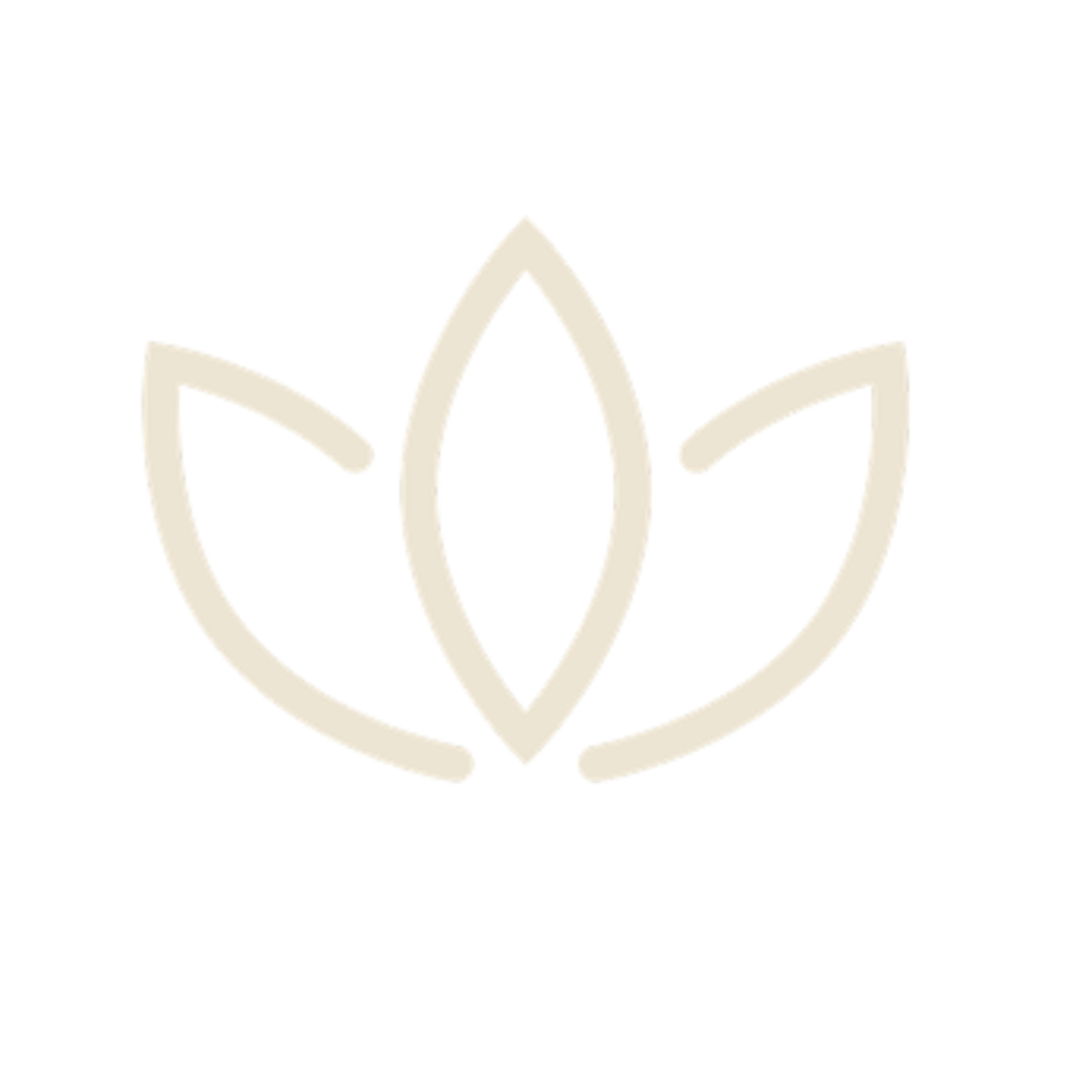 Minimalist beige lotus flower symbol on a black background.