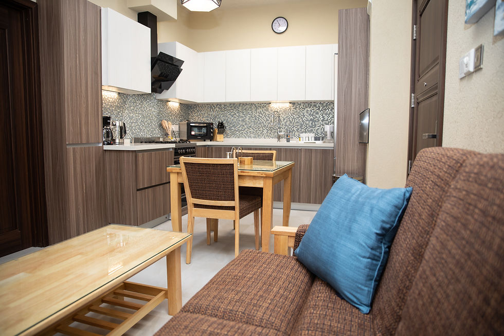 Golden Apple Suites kitchen and living area
