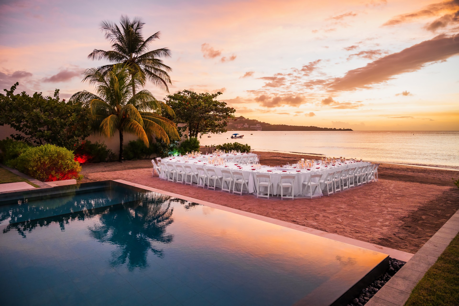 Representative Grenada beachfront banquet setting