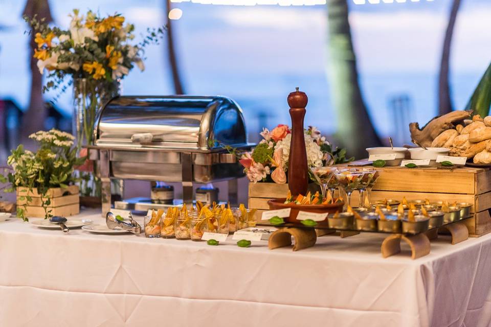Representative wedding catering buffet presentation