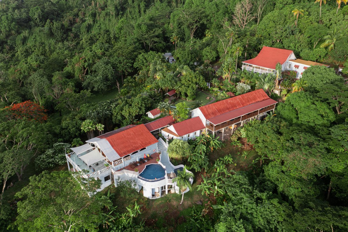 Mount Edgecombe Estate buildings and pools from above