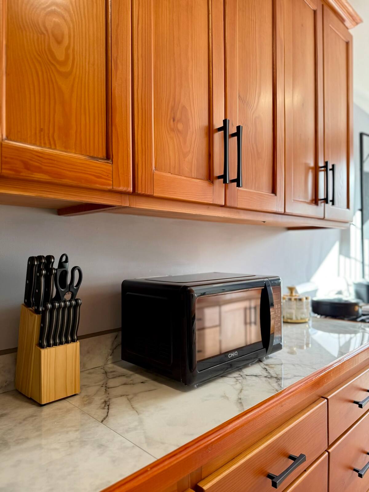 The View II — Kitchen cupboards and counter, from host's Airbnb listing