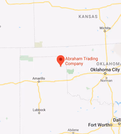 Map showing Abraham Trading Company location near Amarillo, Texas, west of Oklahoma City.