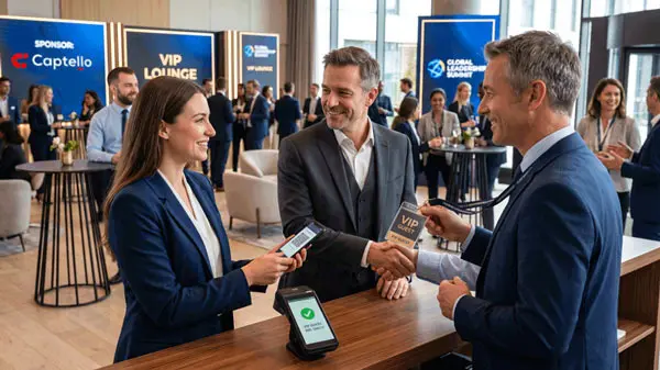 Corporate team hosting a conference