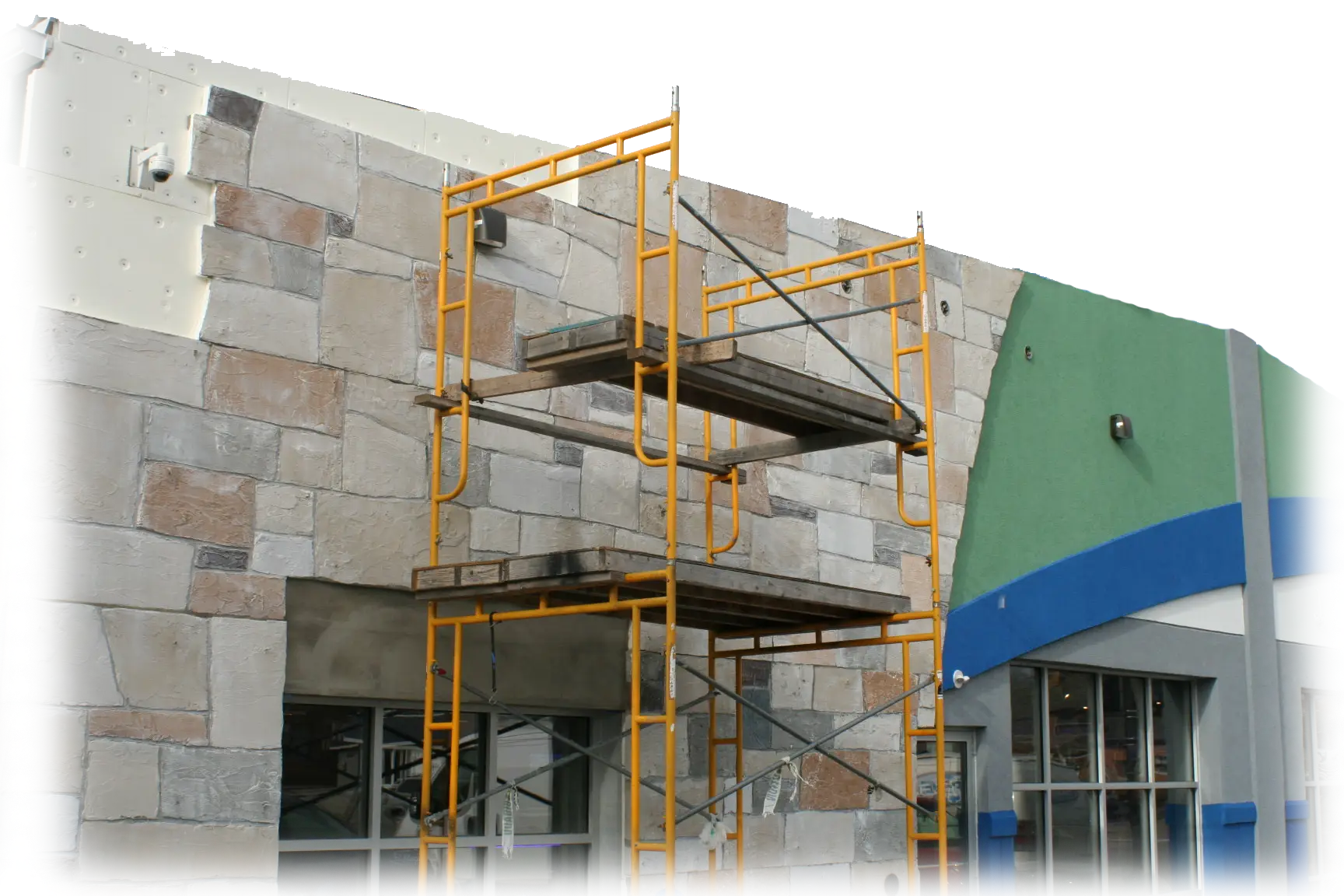 Exterior architectural faux stone on commercial building