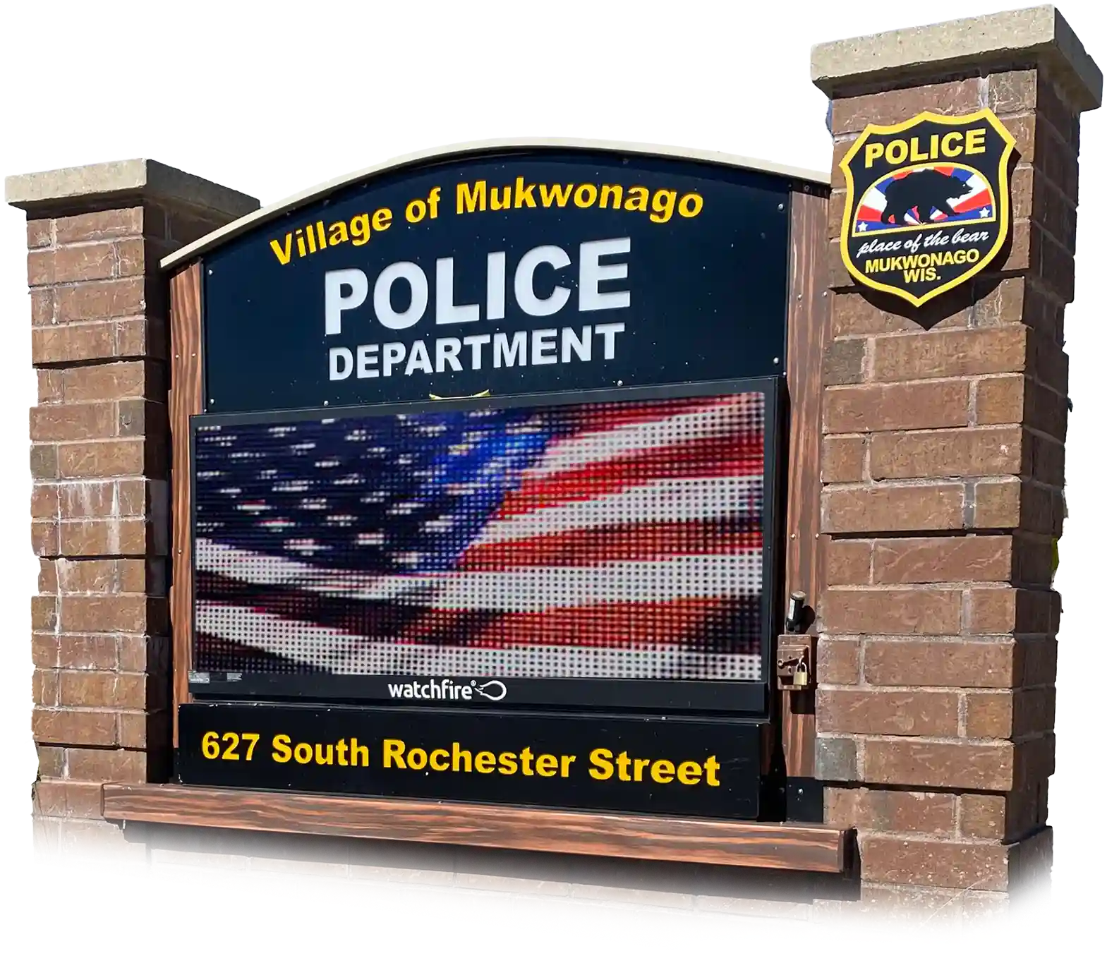 Police department monument sign with LED display