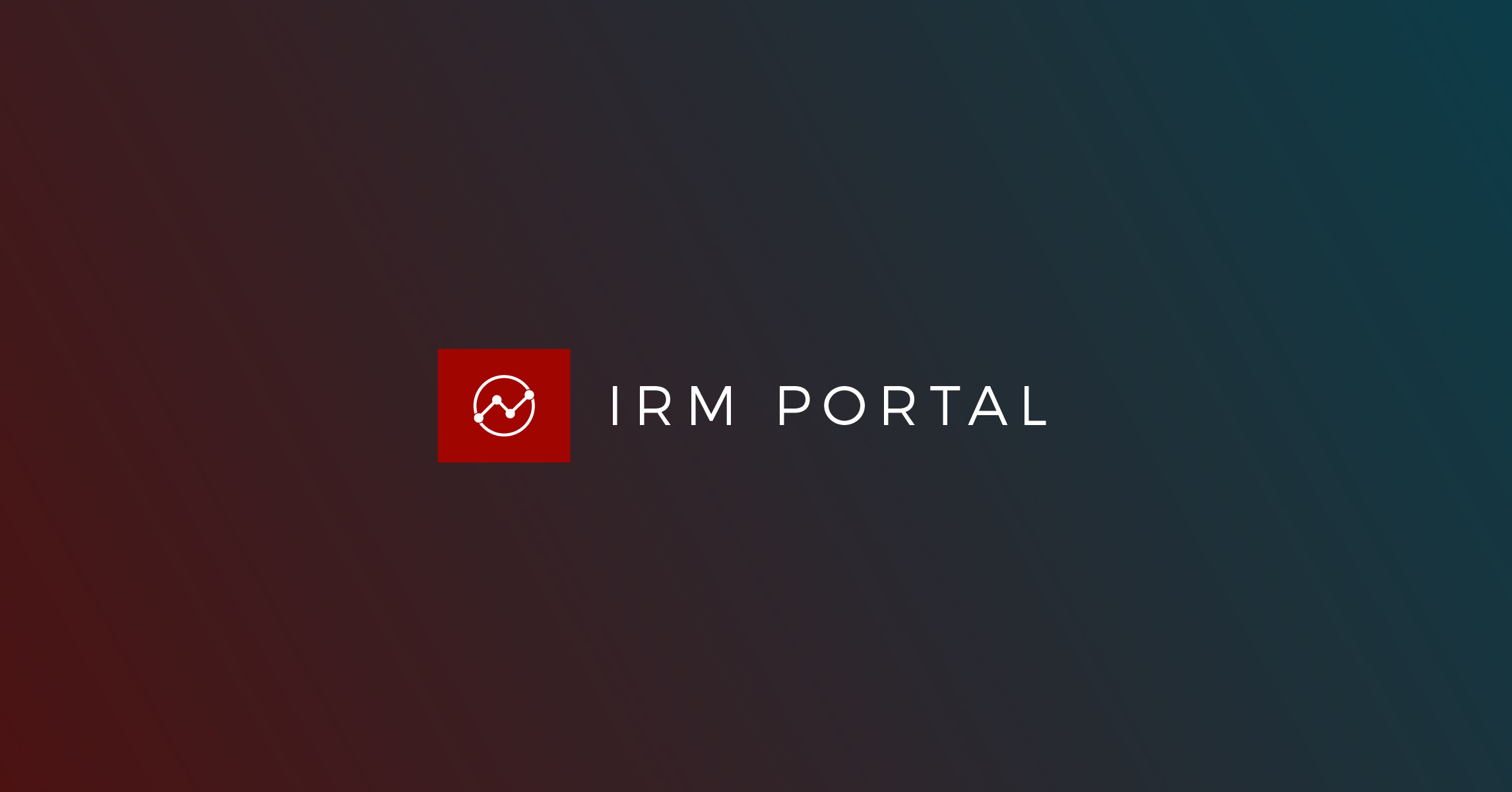 IRM Portal logo with a red square containing a white graph line icon on a dark gradient background.