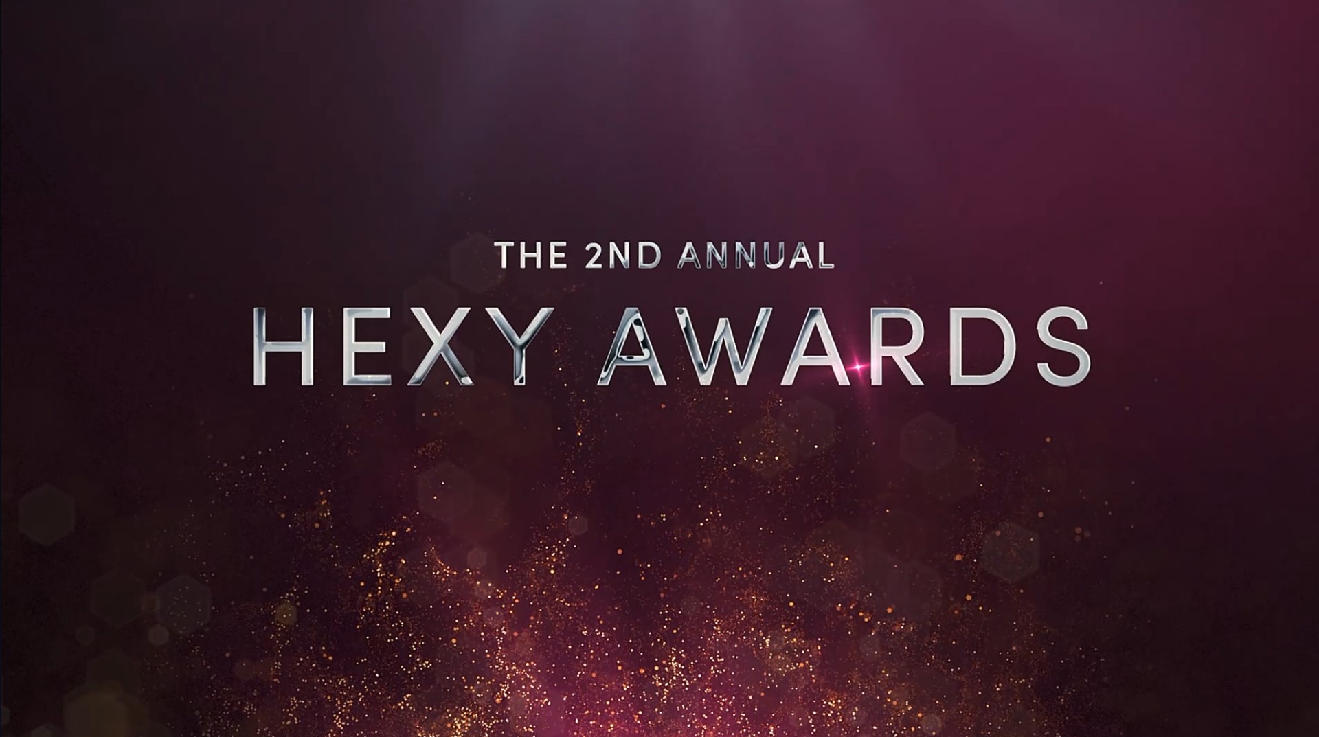 The 2nd Annual Hexy Awards text with glowing sparkles on a dark purple background.