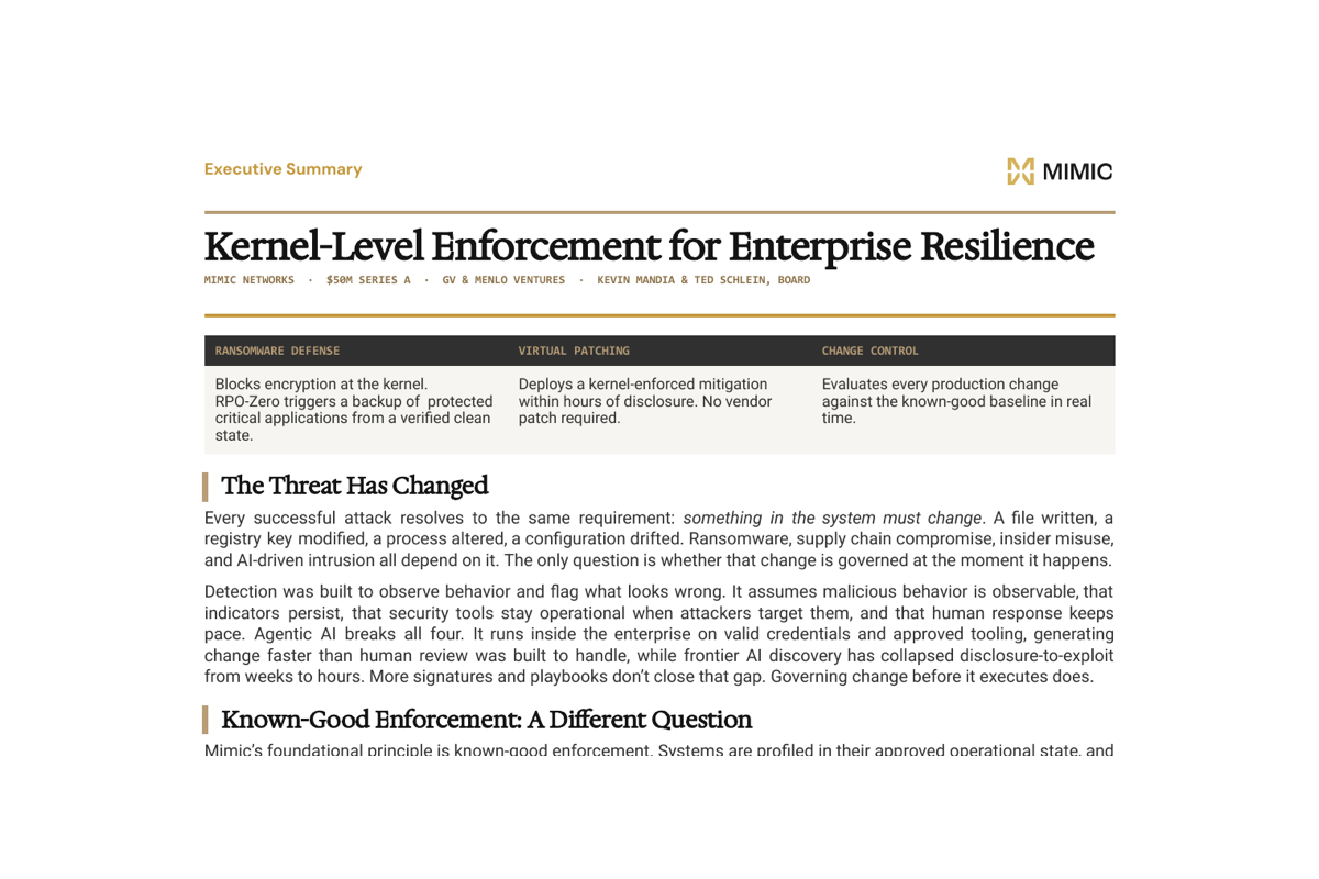 Cover of the Kernel-Level Enforcement for Enterprise Resilience executive summary