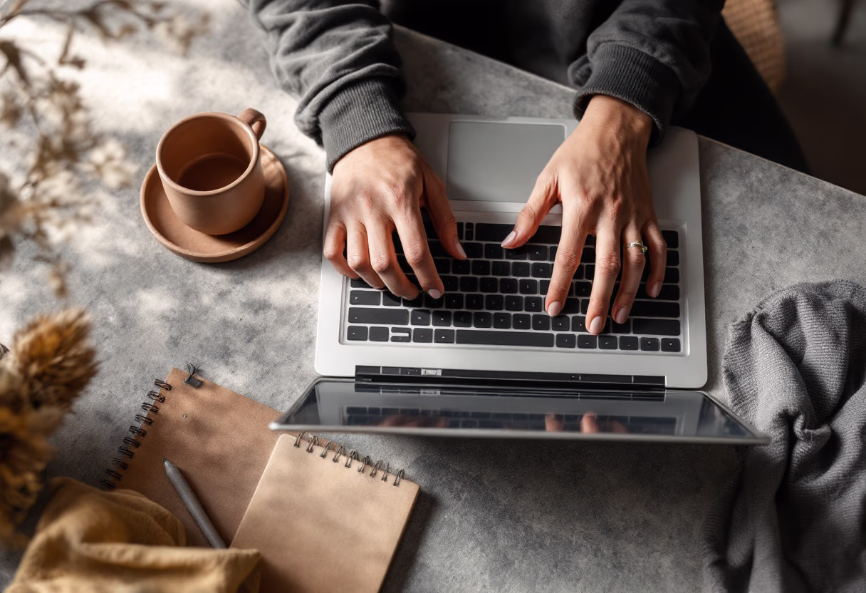 image of an individual typing on a laptop (for a productivity tools business)